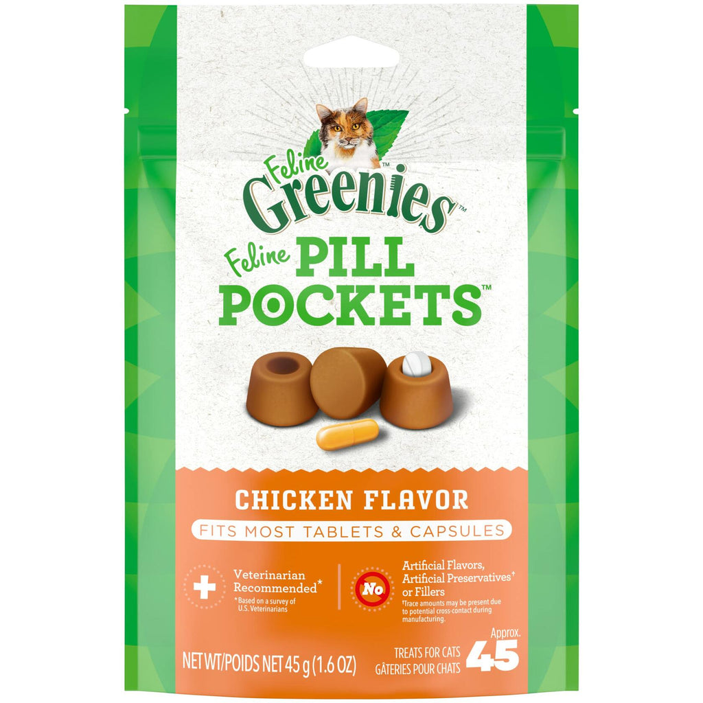BestBy07/25 Greenies Feline Pill Pockets Cat Treats Chicken Flavor 1.6oz 45ct
